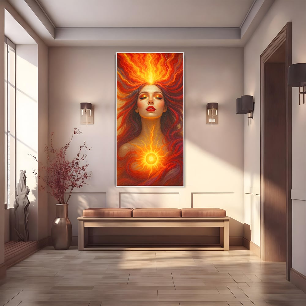 Tablou canvas cu tablou canvas cu zeita focului, in rama de aluminiu argintiu